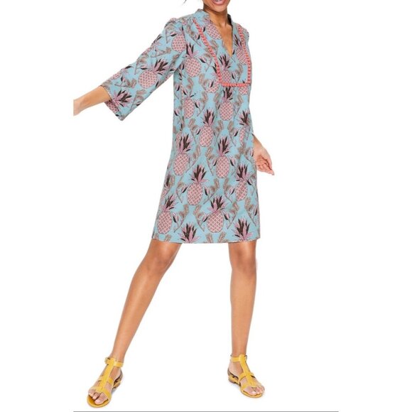 Boden Womens Tunic Top Size 6R Pineapple Print Blue & Pink Bohemian Style Cotton - Picture 4 of 14